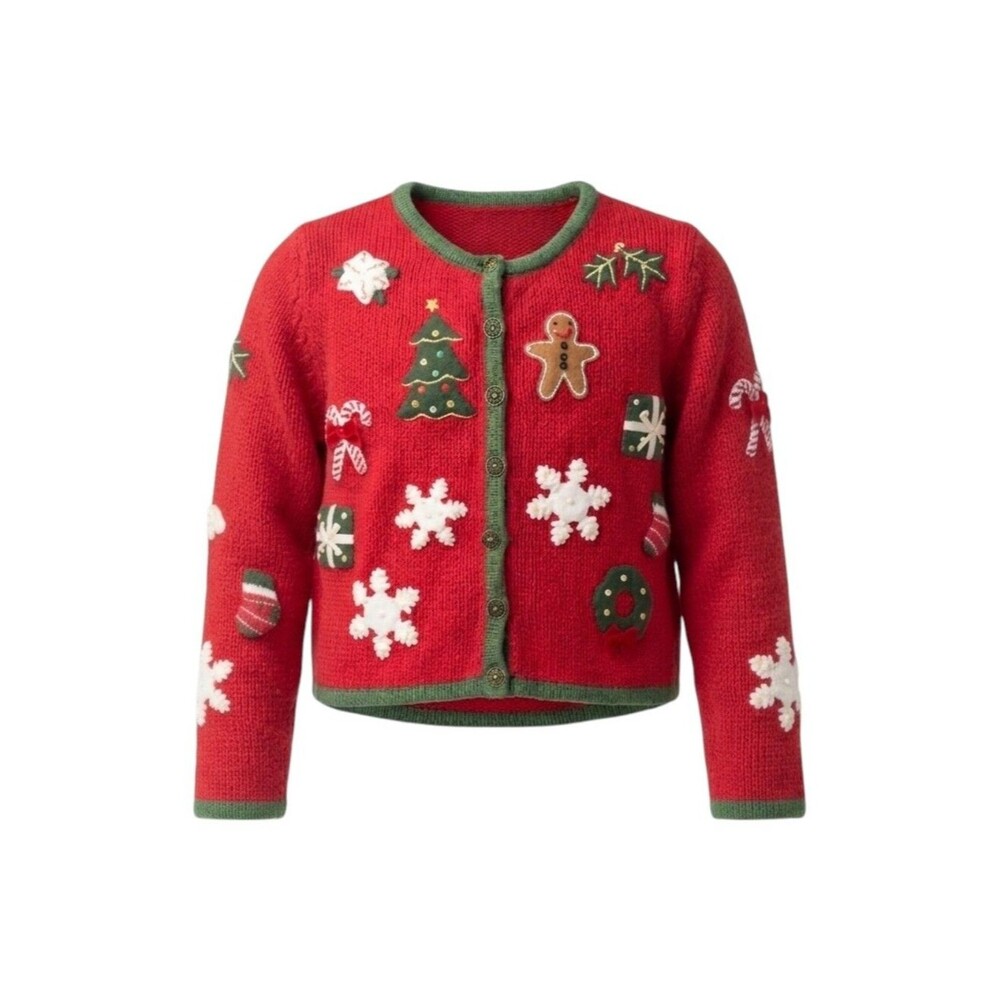 Hartstrings Kids Red Green Christmas Holiday Festive Cardigan Sweater Girls 7 8